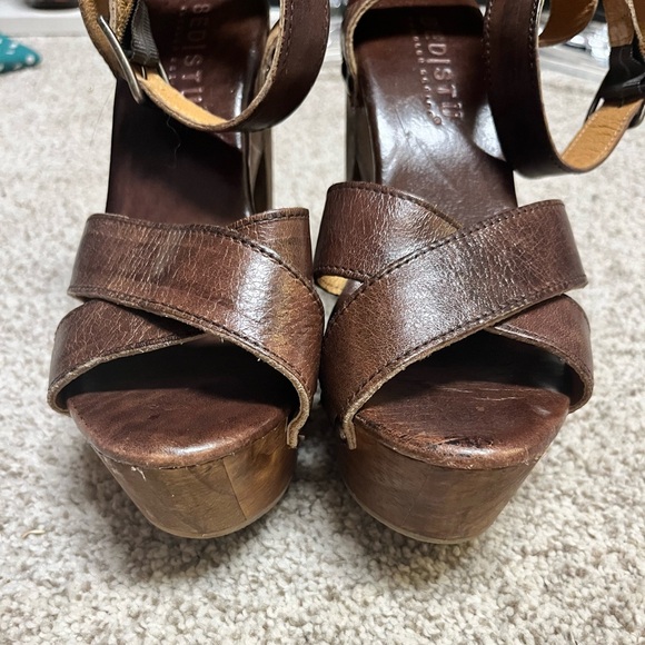 Brown Bed|Stu Women Leather Madeline Platform Sandals Heels 7 - Picture 5 of 8